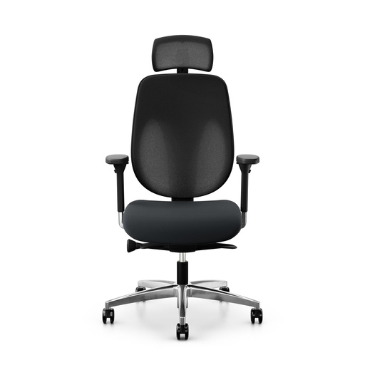 Bürostuhl Giroflex 353 (mit Netz-Rückenlehne, Schwarz, mit Kopfstütze, Verchromt)