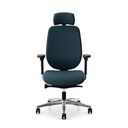Bürostuhl Giroflex 353 (mit Polster-Rückenlehne, Blau, mit Kopfstütze, Verchromt)