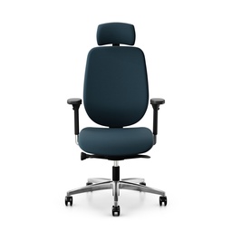 Bürostuhl Giroflex 353 (mit Polster-Rückenlehne, Blau, mit Kopfstütze, Verchromt)