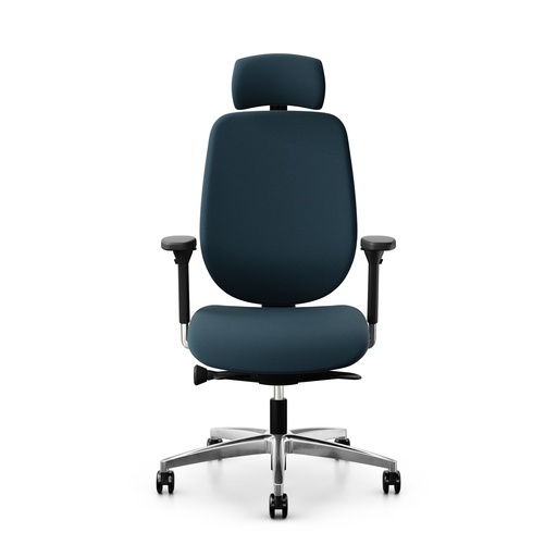 Bürostuhl Giroflex 353 (mit Polster-Rückenlehne, Blau, mit Kopfstütze, Verchromt)