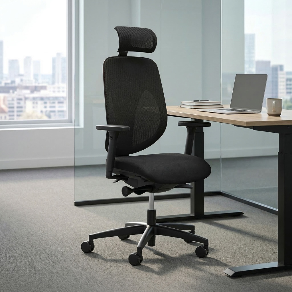 Bürostuhl Giroflex 353-4029 (Schwarz, Neu, mit 2D Armlehnen, mit Kopfstütze)