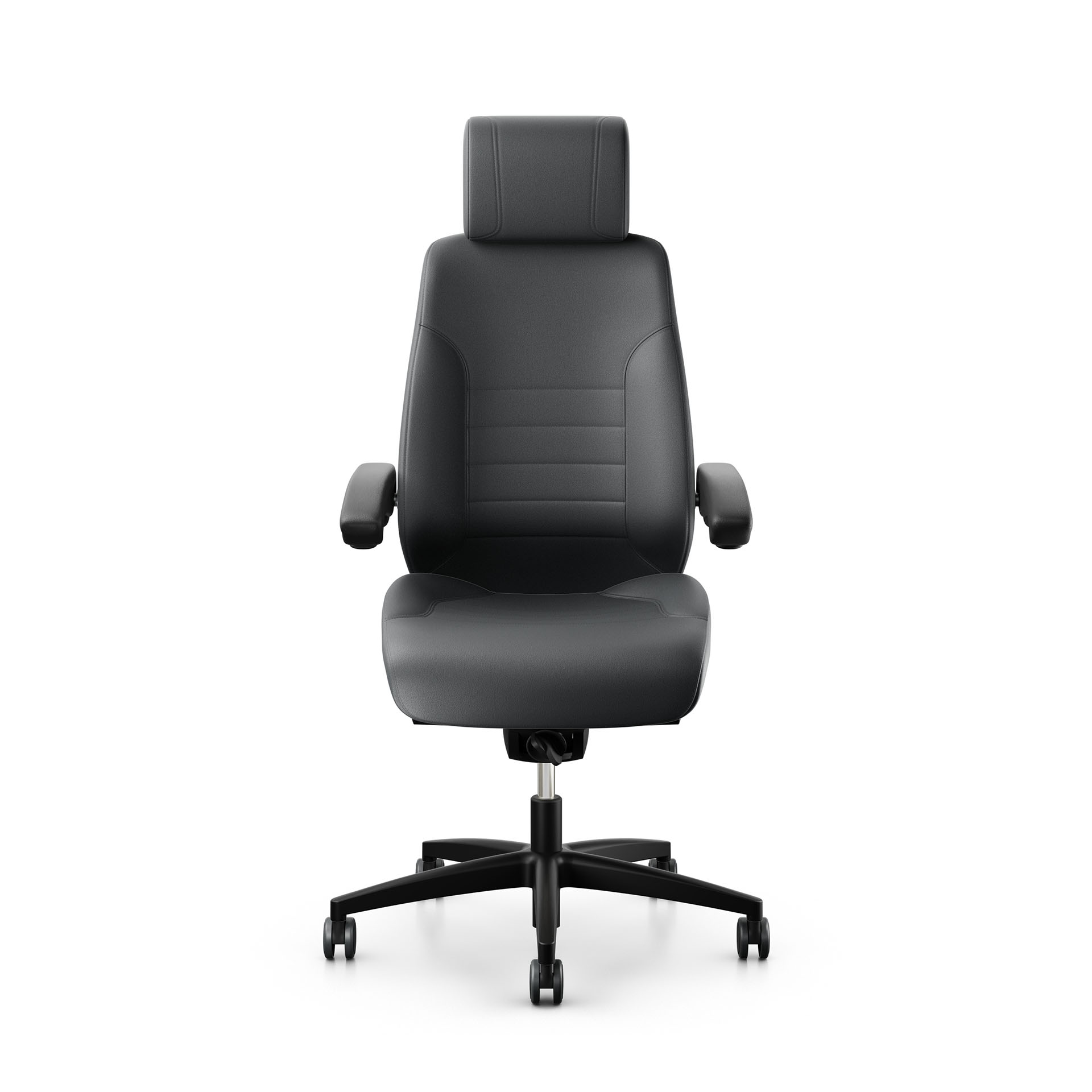 Siège de travail  Giroflex 60 avec appui-tête & avec accoudoirs rabattables Gris/Noir, Nouveau, Chaise ergonomique - idéale pour un travail flexible