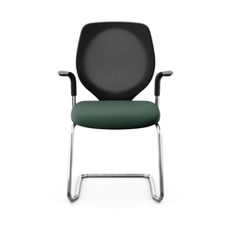 Freischwinger Konferenzstuhl Giroflex 353 (Neu, mit Netz-Rückenlehne, Dunkelgrün, Verchromt, mit Fixarmlehnen)