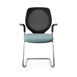 Freischwinger Konferenzstuhl Giroflex 353 (Neu, mit Netz-Rückenlehne, Hellblau, Verchromt, mit Fixarmlehnen)