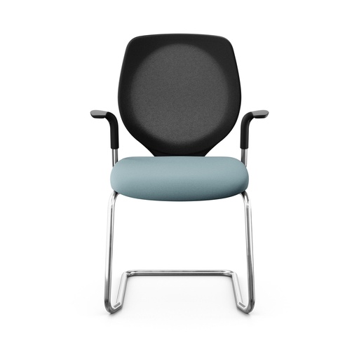 Freischwinger Konferenzstuhl Giroflex 353 (Neu, mit Netz-Rückenlehne, Hellblau, Verchromt, mit Fixarmlehnen)