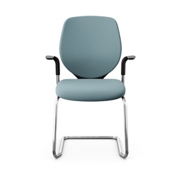 Freischwinger Konferenzstuhl Giroflex 353 (Neu, mit Polster-Rückenlehne, Hellblau, Verchromt, mit Fixarmlehnen)