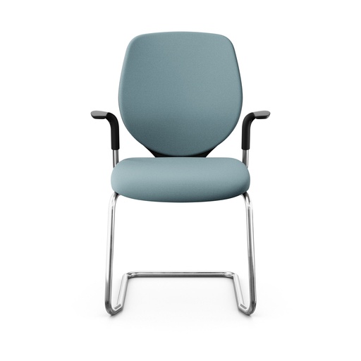 Freischwinger Konferenzstuhl Giroflex 353 (Neu, mit Polster-Rückenlehne, Hellblau, Verchromt, mit Fixarmlehnen)