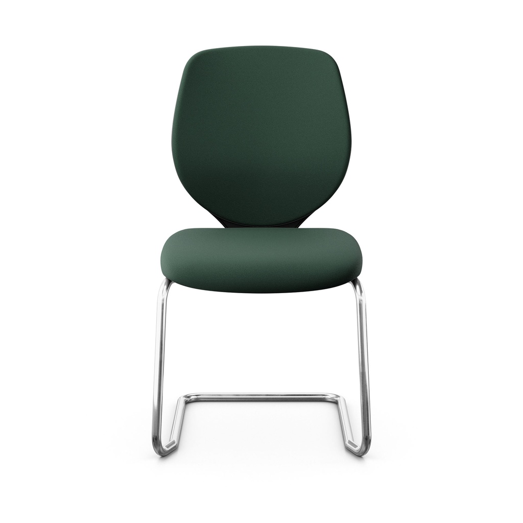 Freischwinger Konferenzstuhl Giroflex 353 (Neu, mit Polster-Rückenlehne, Dunkelgrün, Verchromt, ohne Armlehnen)