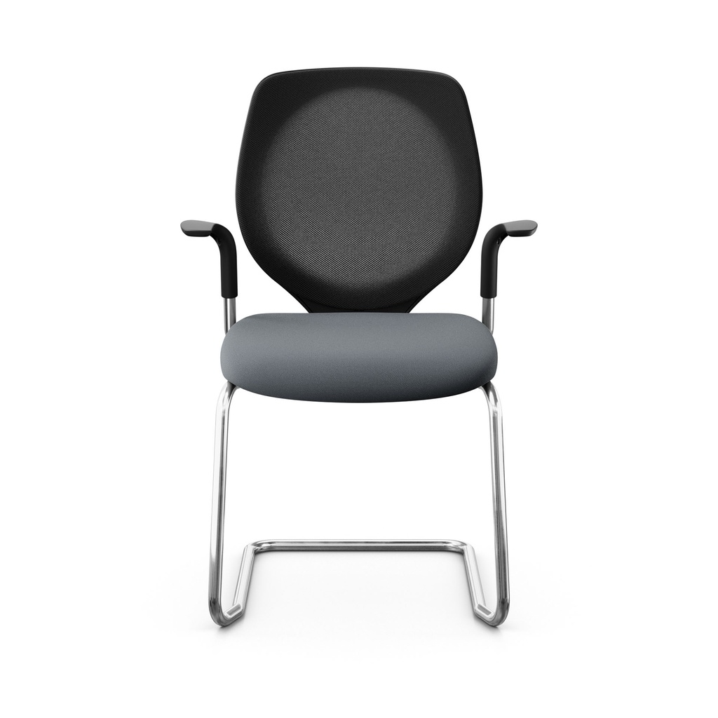 Freischwinger Konferenzstuhl Giroflex 353 (Neu, mit Netz-Rückenlehne, Grau, Verchromt, mit Fixarmlehnen)