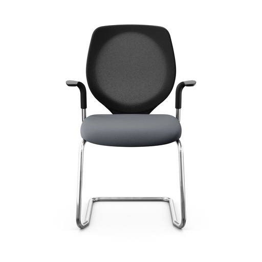 Freischwinger Konferenzstuhl Giroflex 353 (Neu, mit Netz-Rückenlehne, Grau, Verchromt, mit Fixarmlehnen)