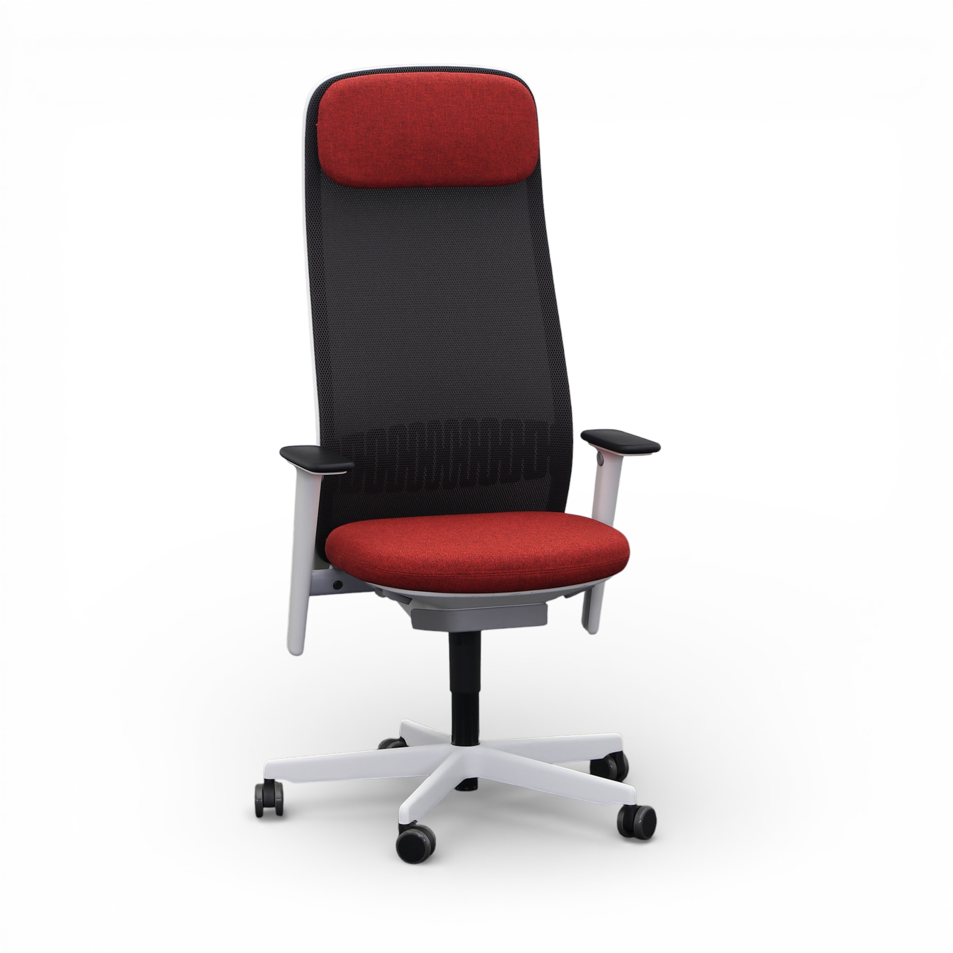 Office swivel chair Bene Riya with 2D armrests, Red/White, New, Ergonomic chair - ideal for flexible working