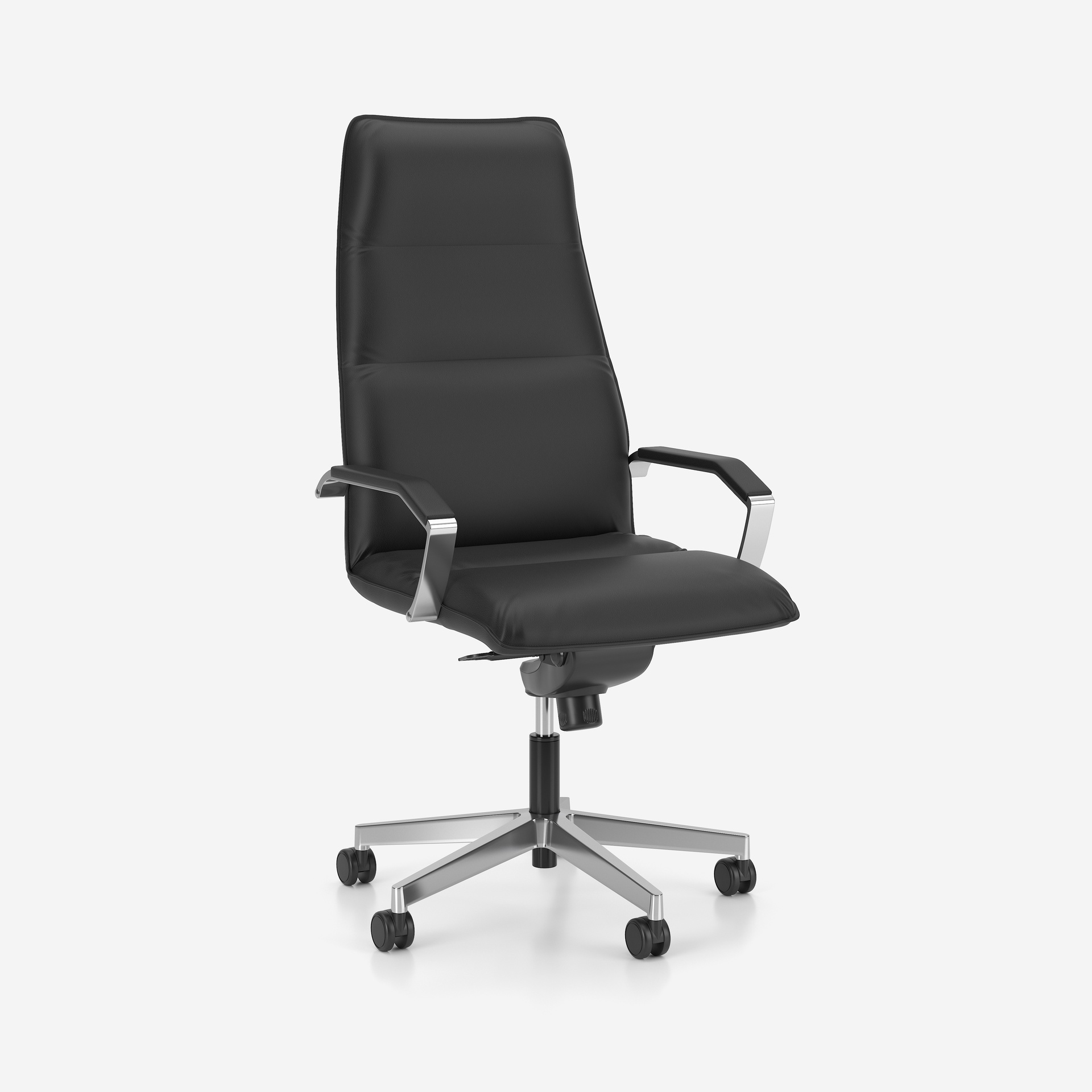 Kunstleder Chefsessel Nowy Styl Prado mit Fixarmlehnen, Schwarz/Hochglanz Poliert, Neu, Ergonomischer Stuhl - ideal für flexibles Arbeiten