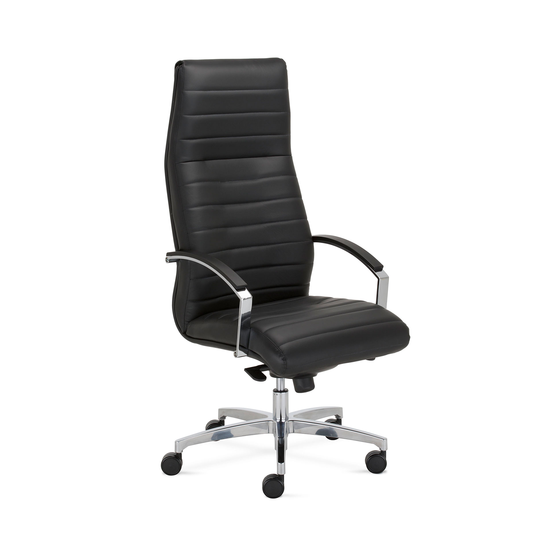 Fauteuil de direction en similicuir Nowy Styl Lynx avec accoudoirs fixes, Noir/Chromé, Nouveau, Chaise ergonomique - idéale pour un travail flexible
