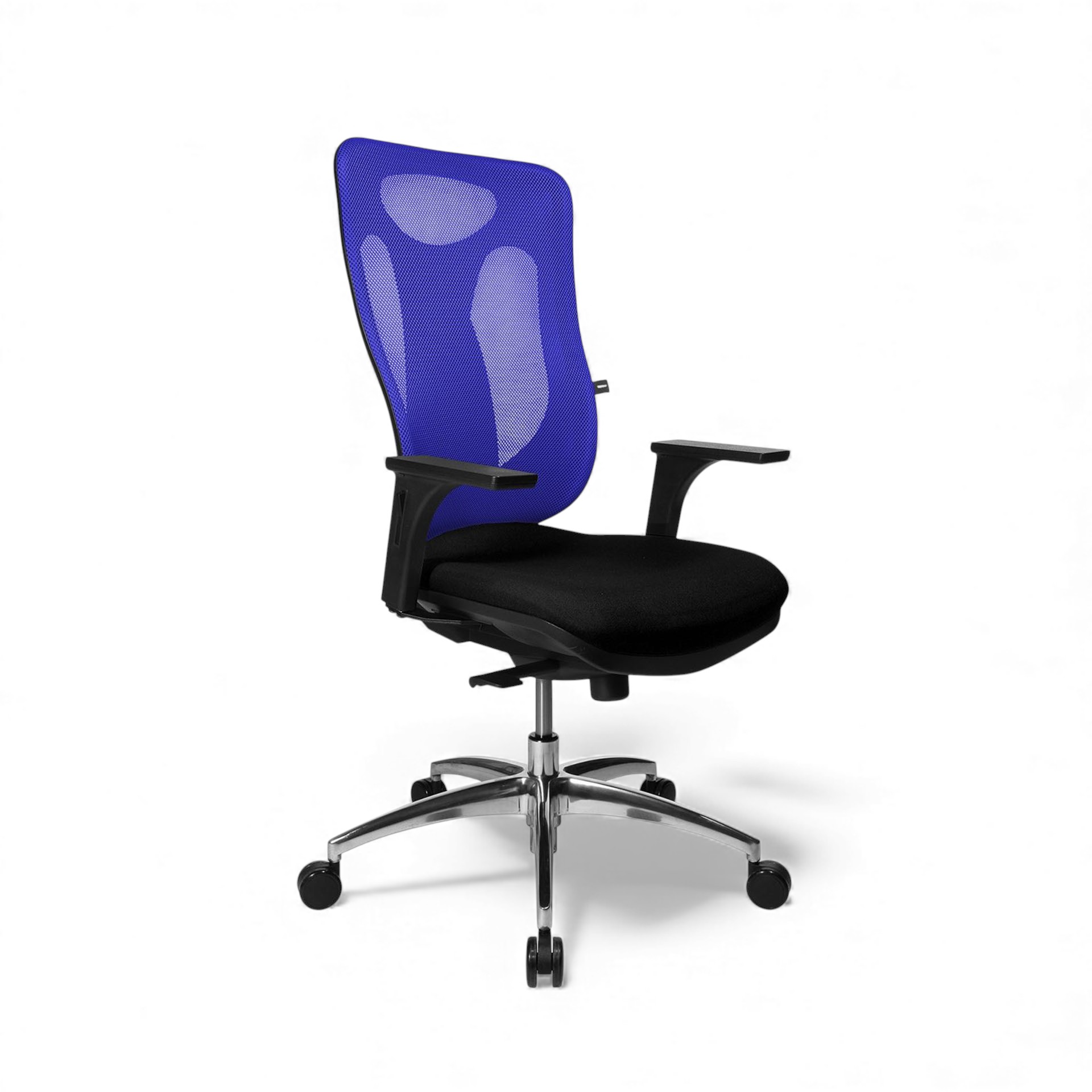 Chaise de bureau Topstar Net Pro 100 avec accoudoirs 1D, Bleu/Brillant Poli, Nouveau, Chaise ergonomique - idéale pour un travail flexible