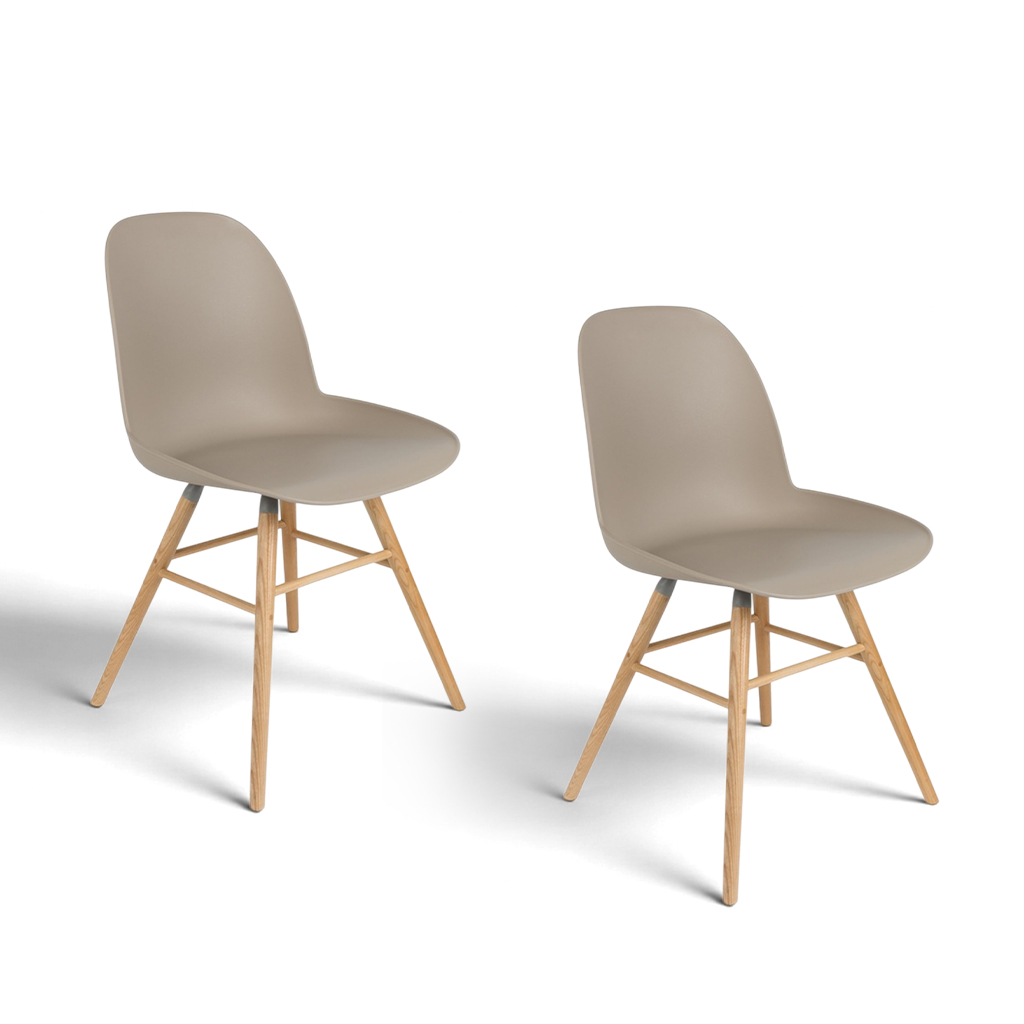 Zuiver Albert Kuip Stuhl - 2er Set Taupe/Holz ohne Armlehnen, Neu - Perfekt für komfortables Sitzen