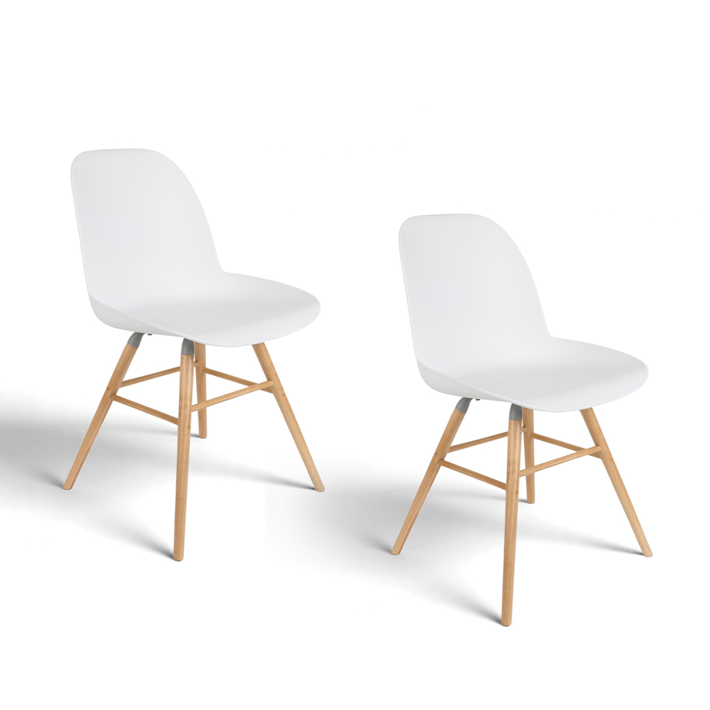 Zuiver Albert Kuip Stuhl - 2er Set Weiss/Holz ohne Armlehnen, Neu - Perfekt für komfortables Sitzen
