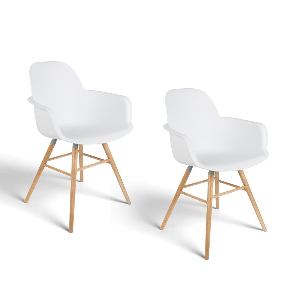 Zuiver Albert Kuip Stuhl - 2er Set Weiss/Holz mit Fixarmlehnen, Neu - Perfekt für komfortables Sitzen