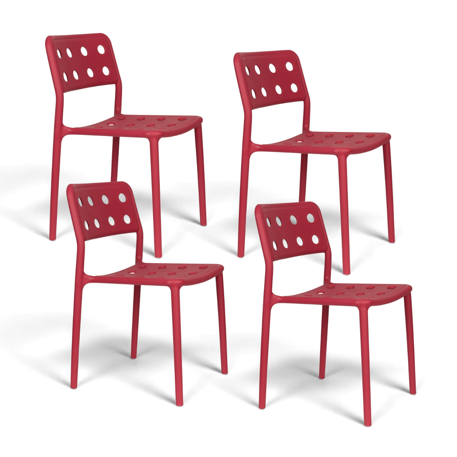 Sedia da giardino di design impilabile Serra - set da 4, Rosso, Nuovo - Moderno e resistente alle intemperie