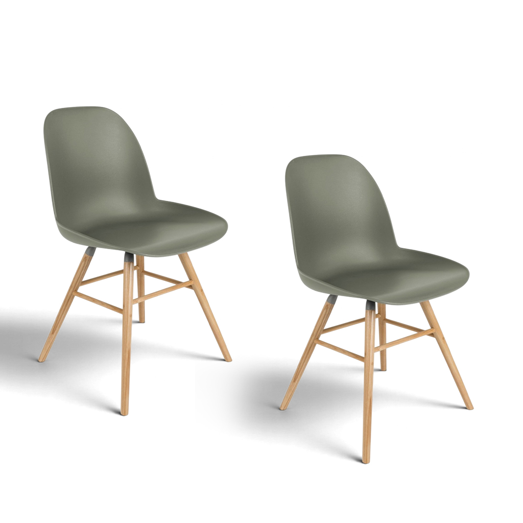 Zuiver Albert Kuip Stuhl - 2er Set Grün/Holz ohne Armlehnen, Neu - Perfekt für komfortables Sitzen
