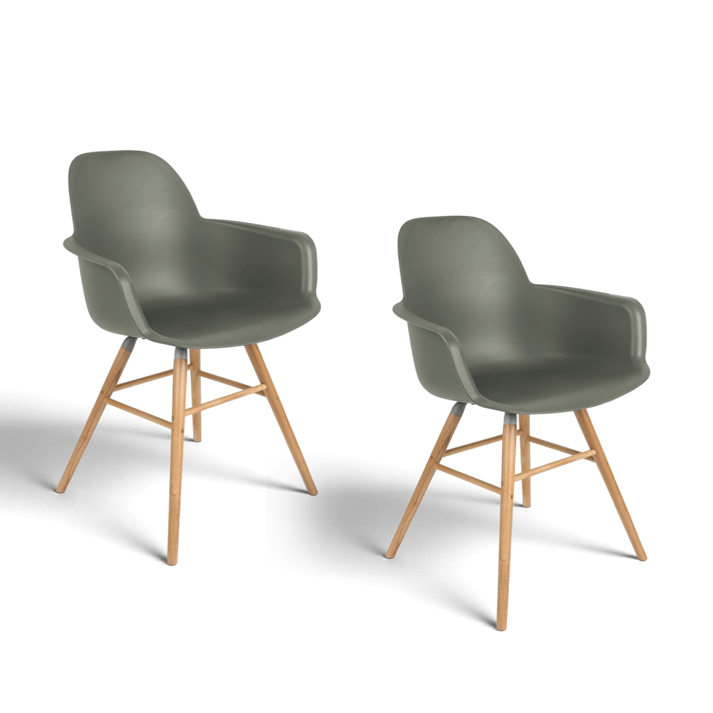 Zuiver Albert Kuip Stuhl - 2er Set Grün/Holz mit Fixarmlehnen, Neu - Perfekt für komfortables Sitzen