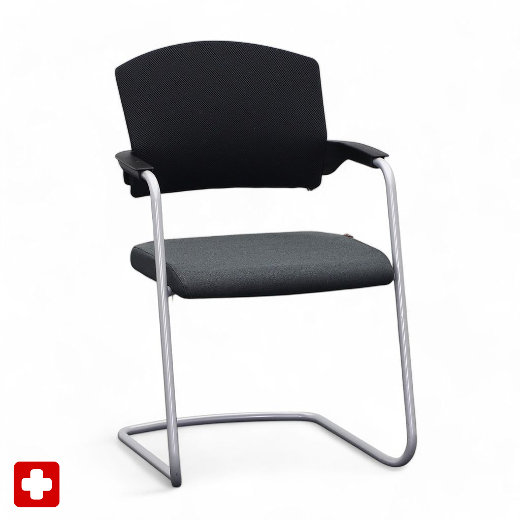 Freischwinger Sitag EL100 Anthrazit mit Fixarmlehnen, Freischwinger-Gestell, Neu - Perfekt für Besucher und Gäste