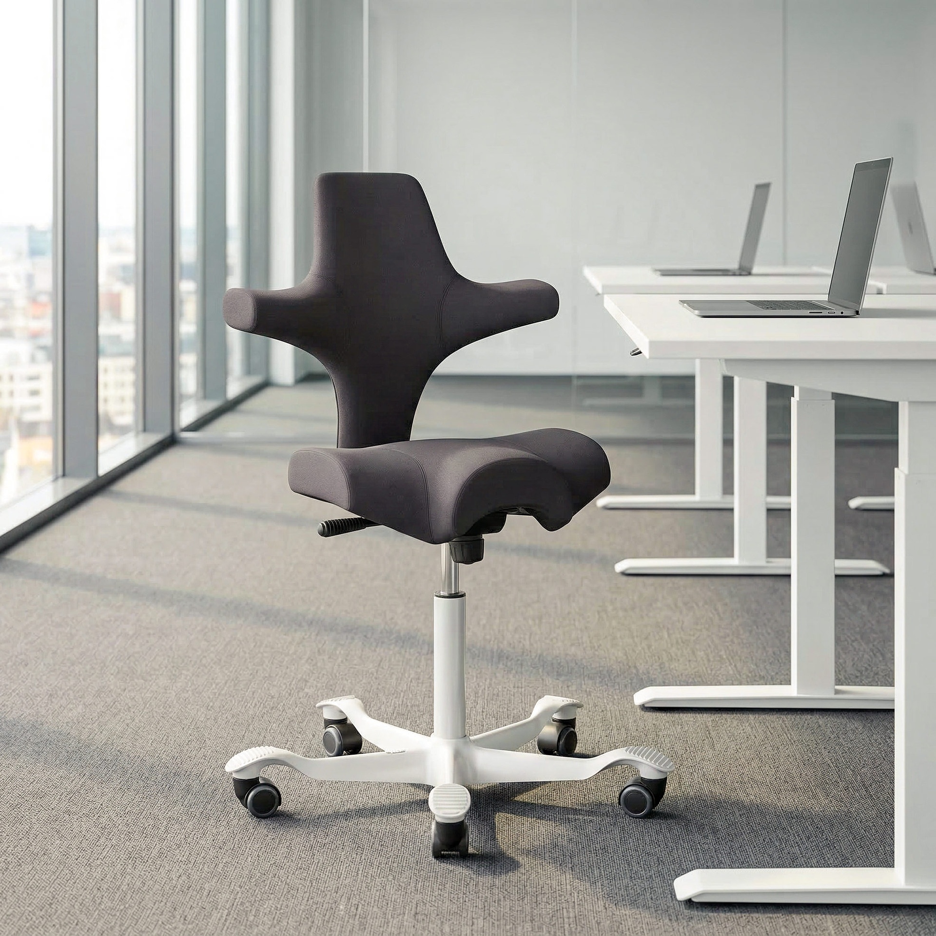 Sedie girevoli per ufficio HAG Capisco 8106 senza braccioli, Antracite/Bianco, Nuovo, Sedia ergonomica - ideale per un lavoro flessibile
