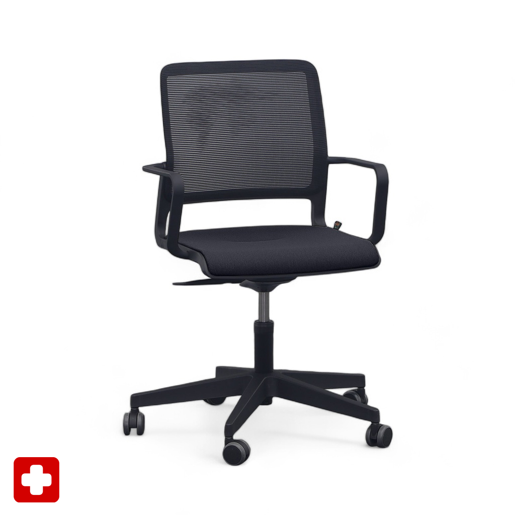 Sedia da conferenza Sitag SitagXilium Mesh con braccioli fissi, Nero, Nuovo - Ergonomico e regolabile in altezza