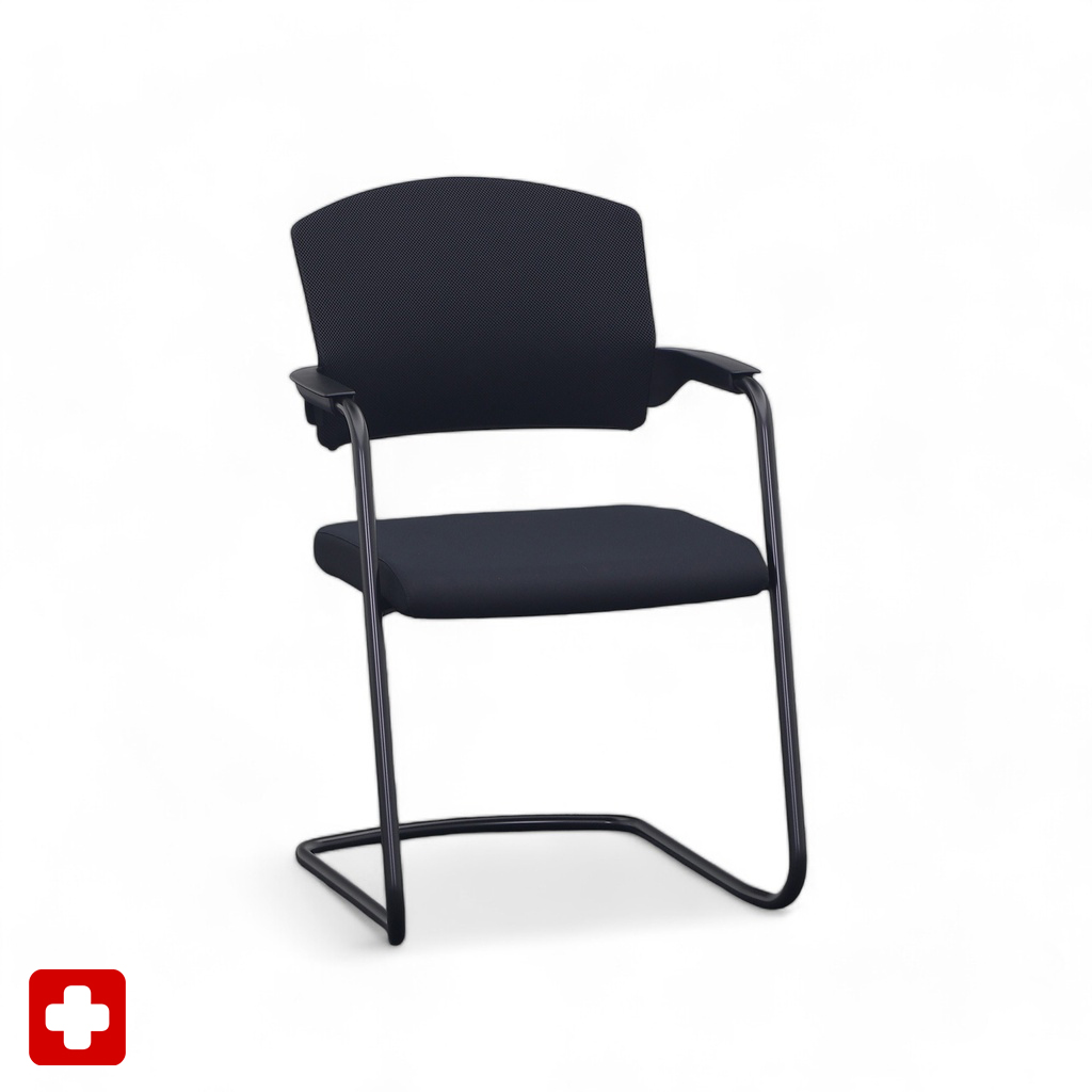 Freischwinger Sitag EL100 Schwarz mit Fixarmlehnen, Freischwinger-Gestell, Neu - Perfekt für Besucher und Gäste